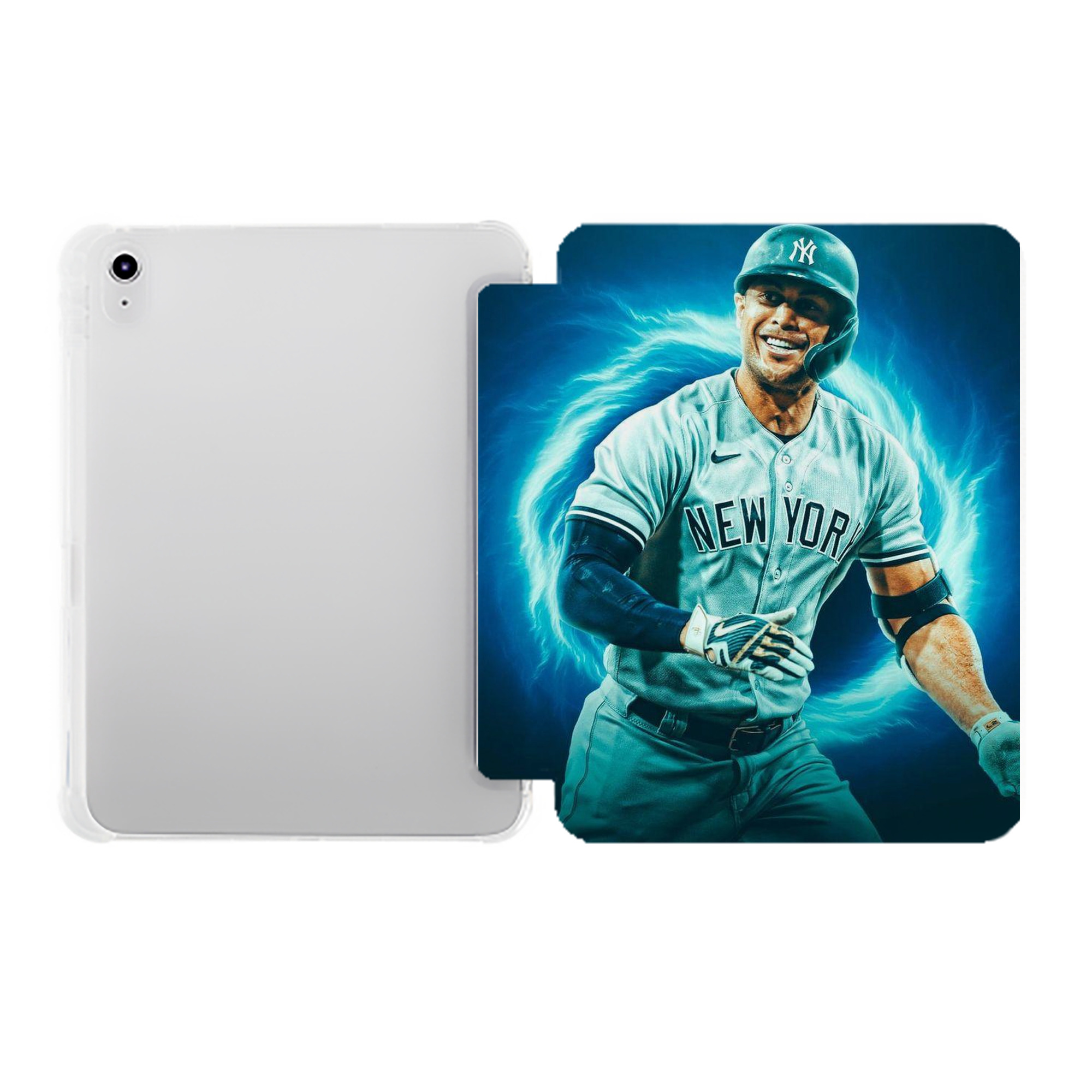 Giancarlo Stanton 35 Premium Tri-Fold PU Leather & Silicone IPad Case With Pencil Slot – Fits 9.5,10.5,10.9 – Adjustable Stand, Slim, Protective